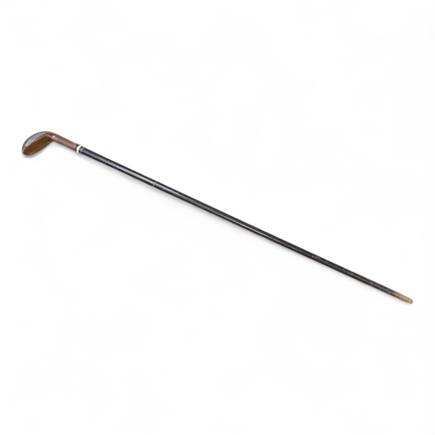 A walking/Sunday stick with bone inlay in the form of a golf club, 89cm in length